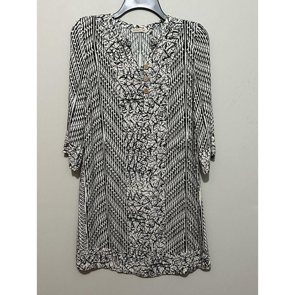Soft Surrounding Black/White "Ravon"  Rayon Abstract Dress Petites‎ Size XS PXS